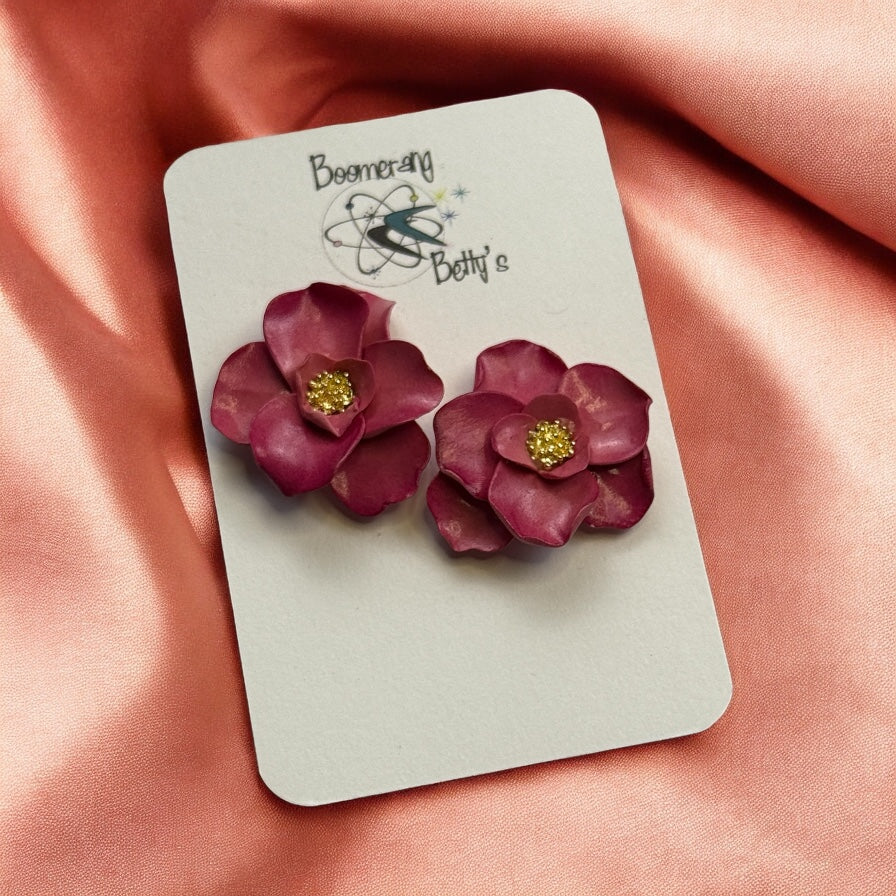 Deep Pink floral earrings
