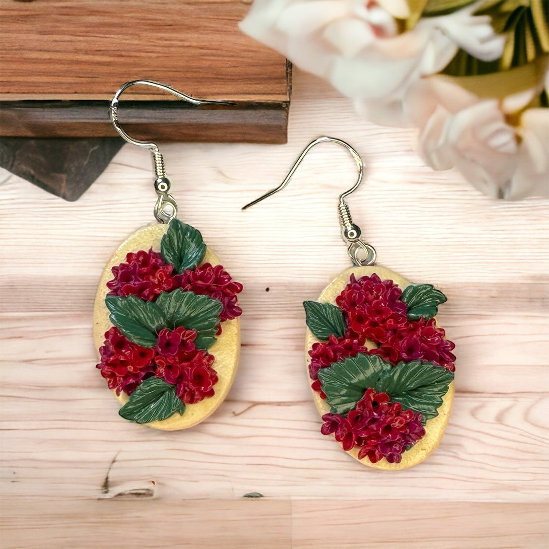 Red Hydrangea Cluster Statement Floral Earrings