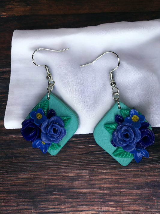 Retro Blues Floral Nosegay Earrings