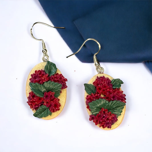 Red Hydrangea Cluster Statement Floral Earrings