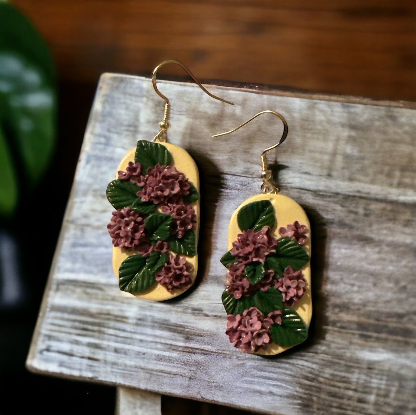 Purple Hydrangea Cluster Statement Floral Earrings