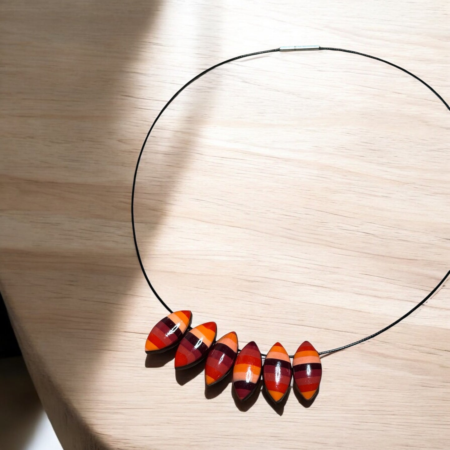 Striped Autumn Clay Bead Necklace