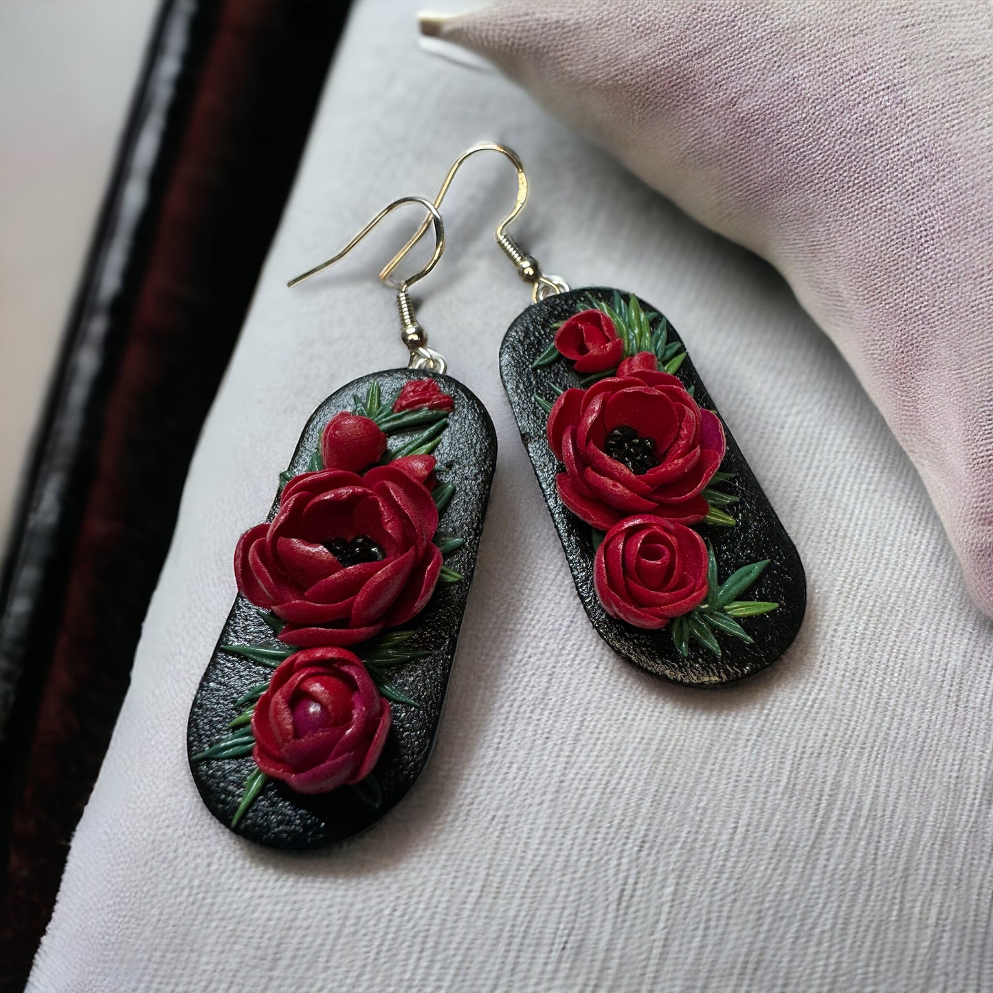 Red Floral Statement Earrings