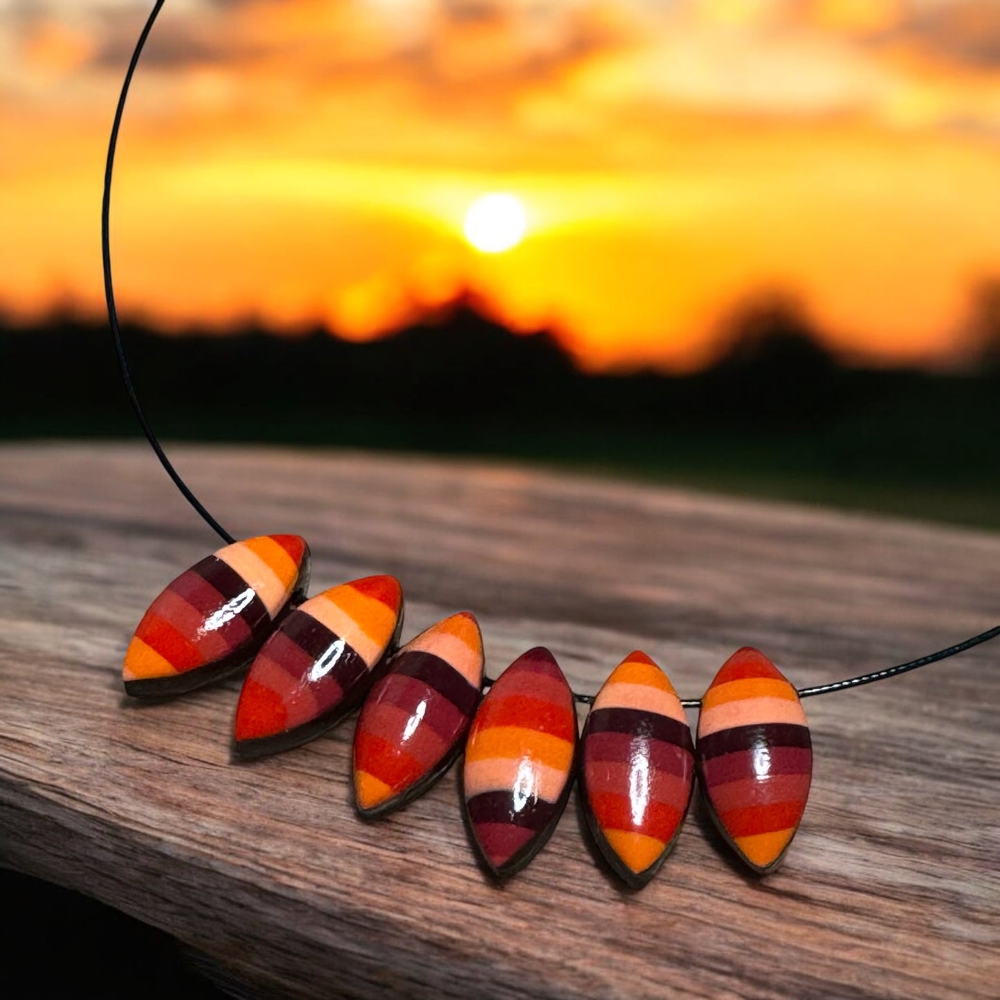 Striped Autumn Clay Bead Necklace