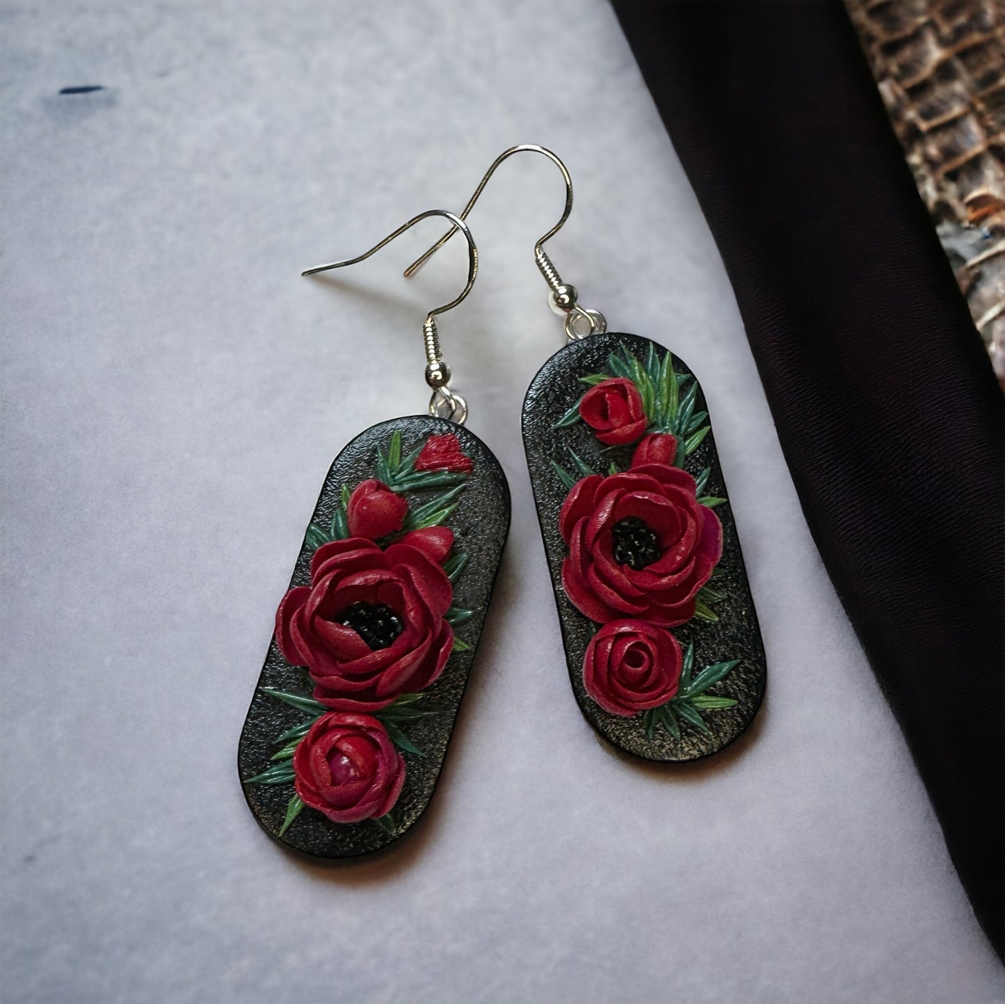 Red Floral Statement Earrings