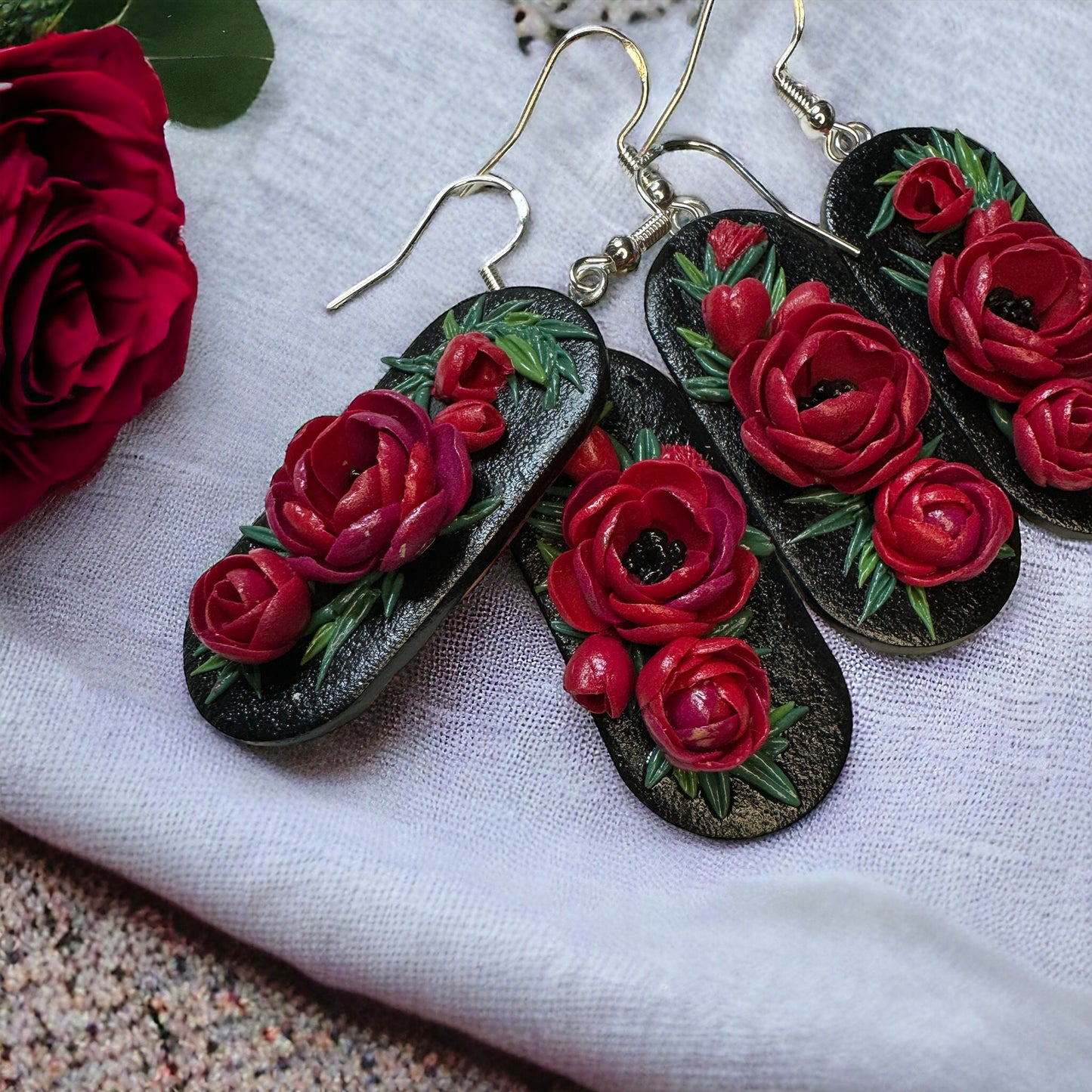 Red Floral Statement Earrings