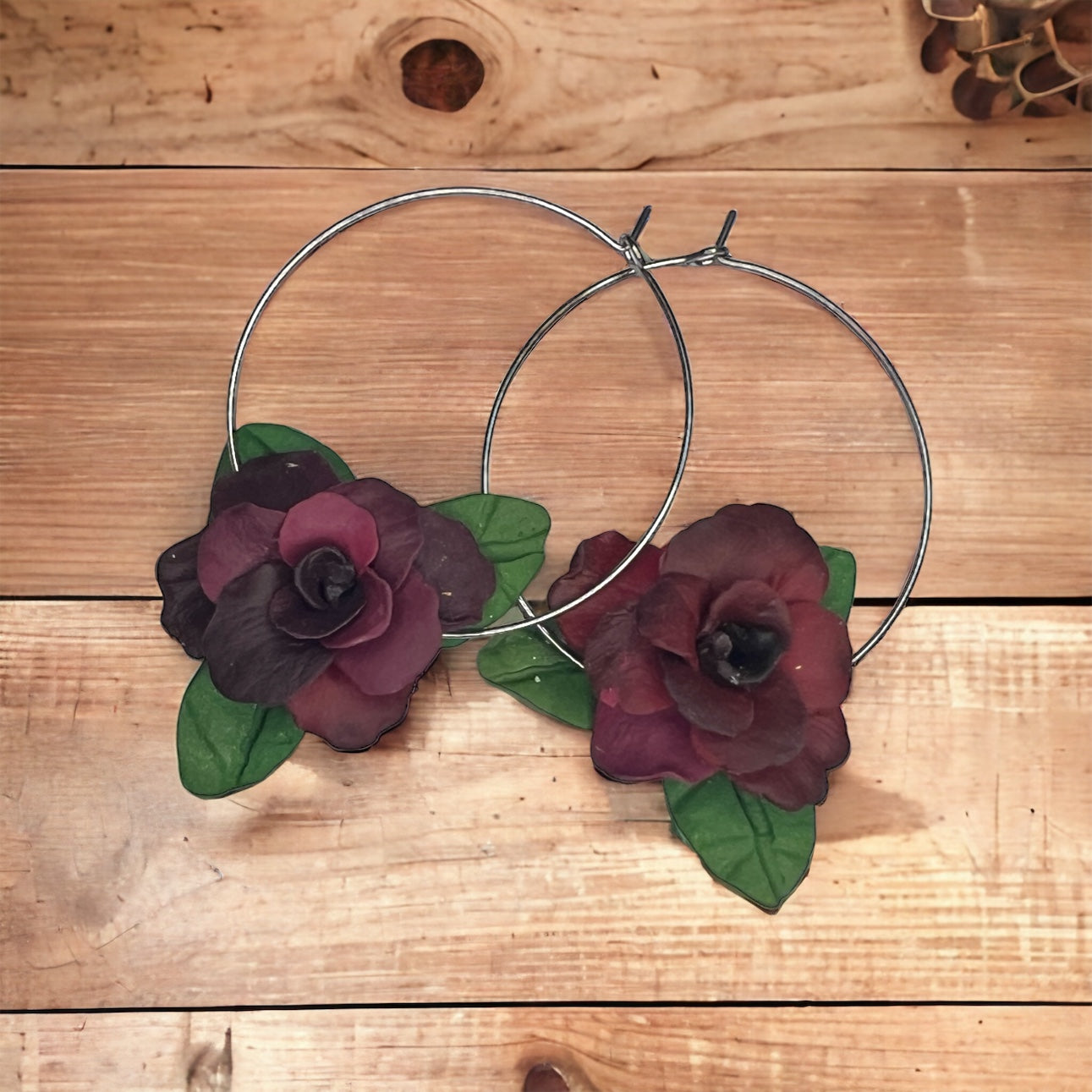 Realistic Gradient Rose Hoop Earrings